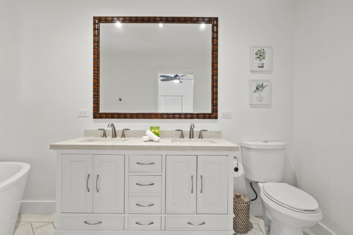 Ample vanity space in the ensuite bathroom.