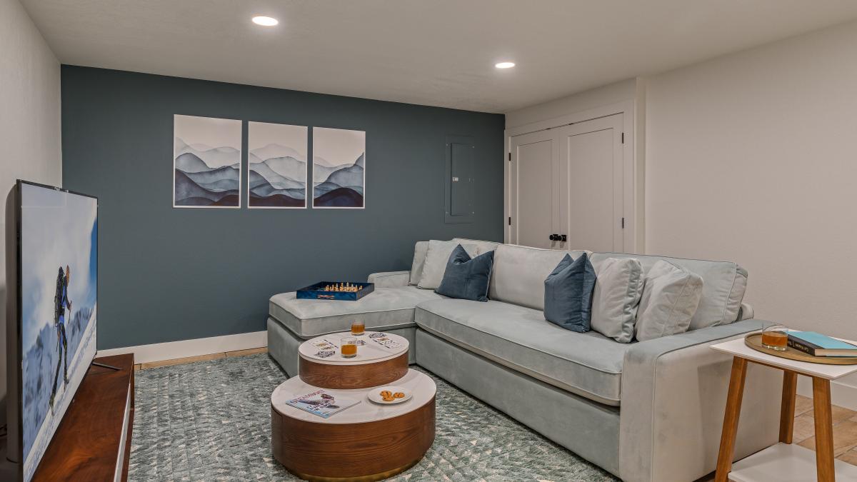 Lower level family room is perfect for game night