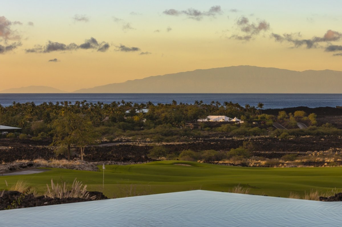 Twilight views of the golf course from the pool area.