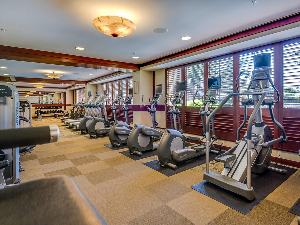 Beach Villas' Gym with elliptical exercise machines.