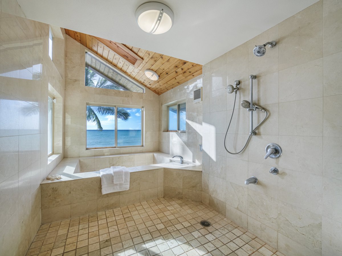 Large soaking tub with a walk-in shower.