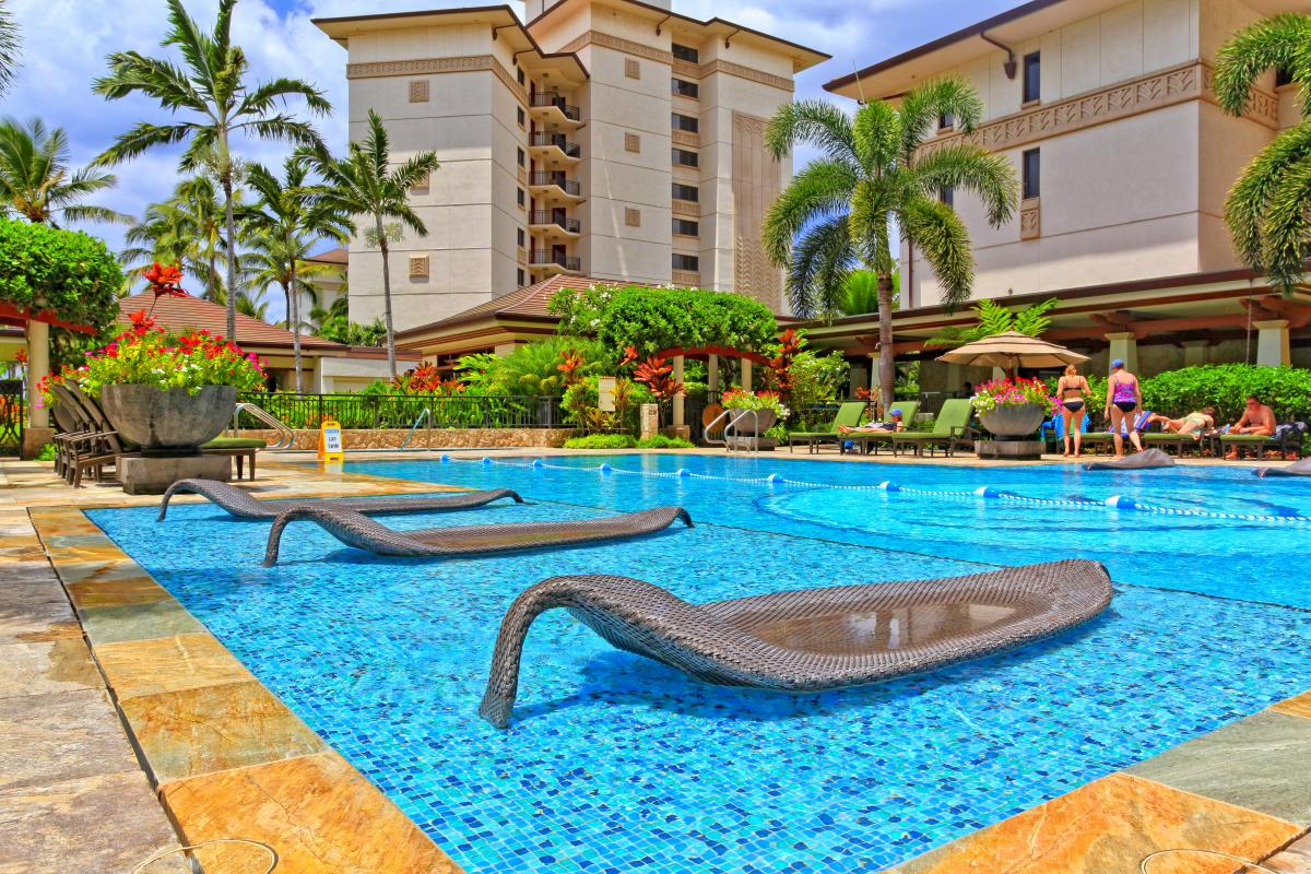 Water loungers for a relaxing day at the lap pool.