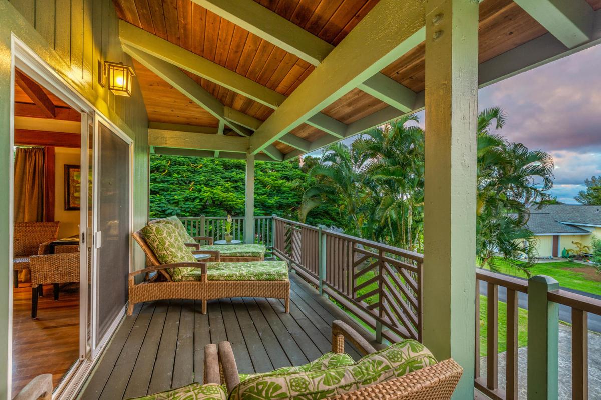 Catch vibrant skies from the lanai swing—ideal for an afternoon nap or quiet sunset moment.