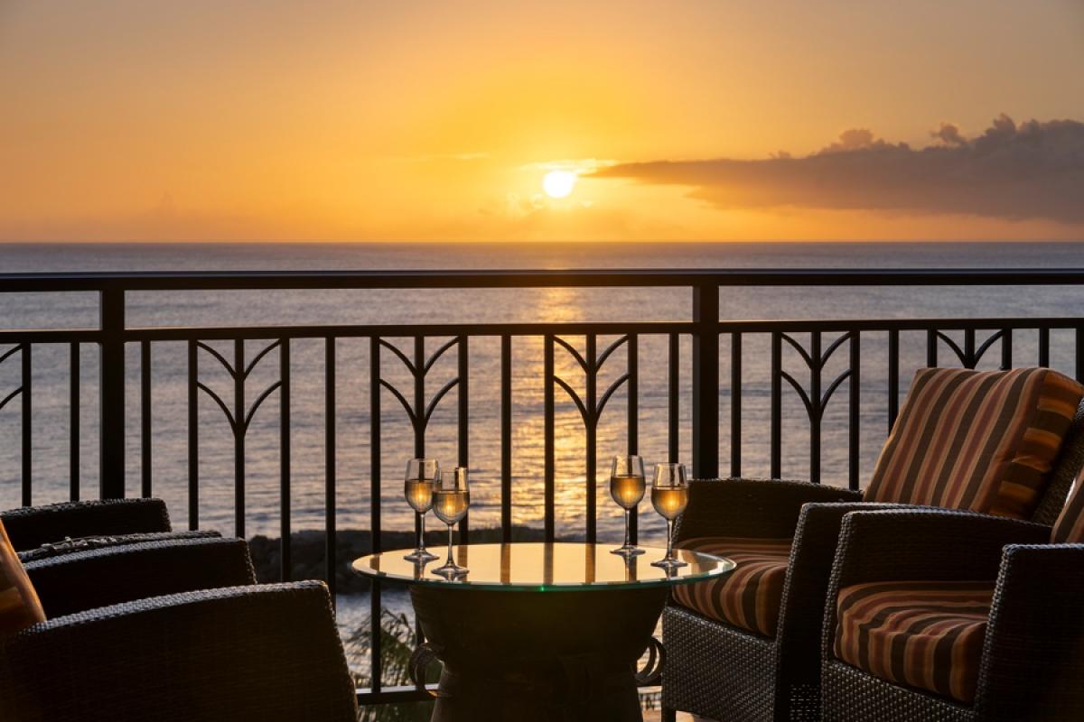 Enjoy the sunset on the lanai with a drink at Ko Olina Beach Villas B610.