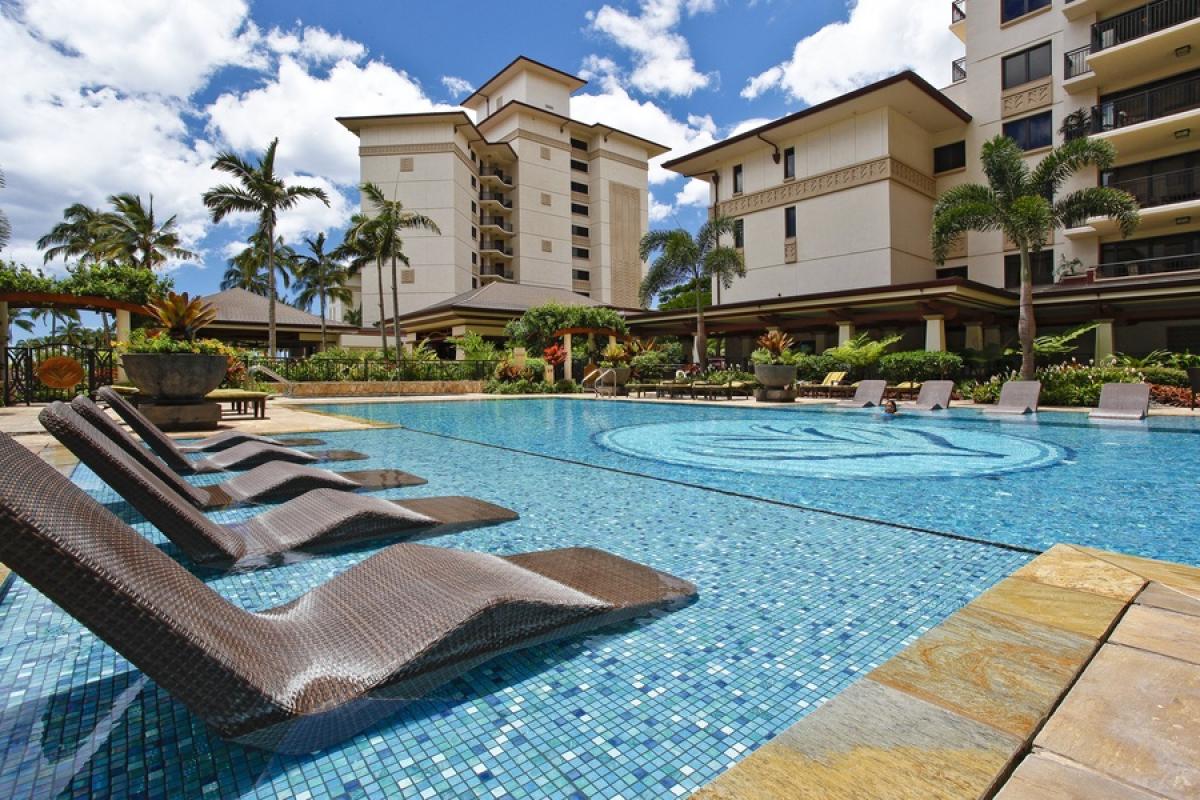 Water loungers at the pool in crystal blue waters.