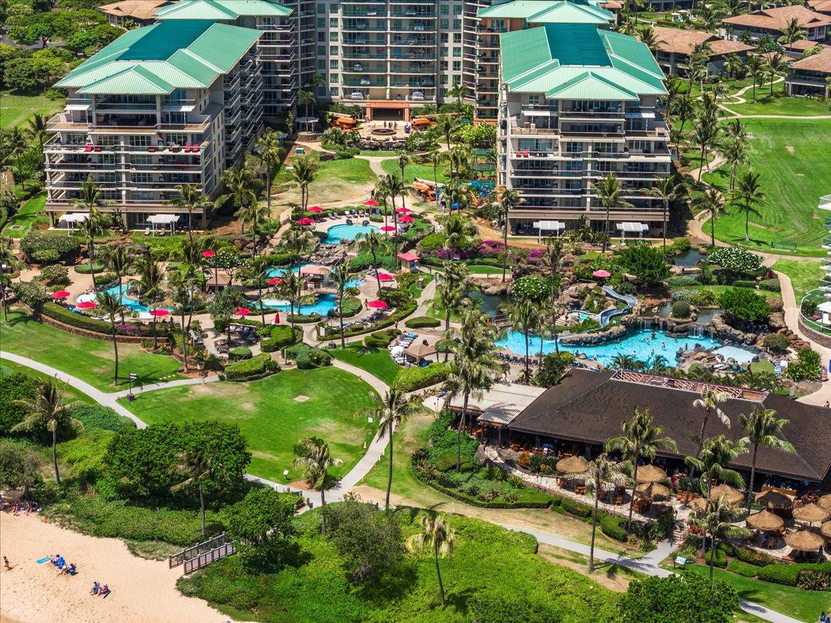 Connects you to a vibrant courtyard filled with pools, gardens, and on-site dining