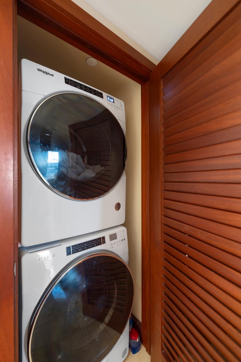 Full-size washer and dryer for guest use.