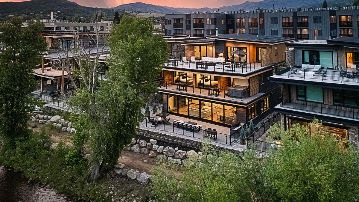 Aerial view from the rear of Triple 3 Lodge - right on the Yampa River
