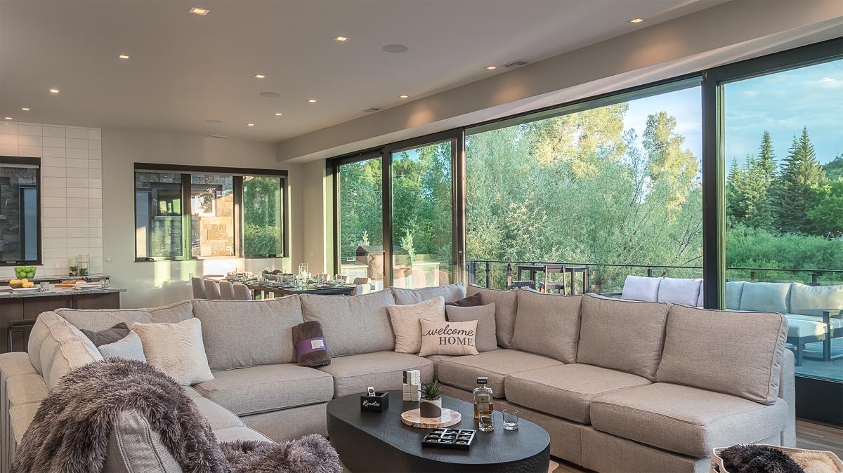 Triple 3 Lodge great room to patio