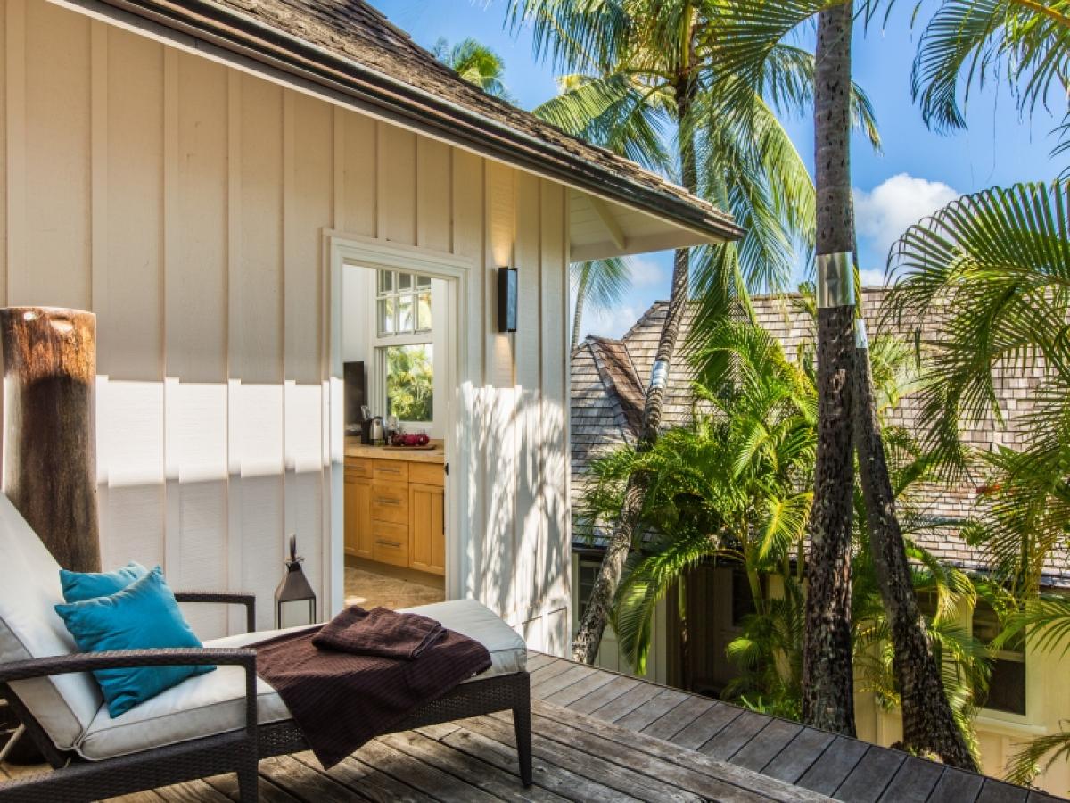 Private entrance to the guest cottage, tucked among lush island greenery.(rented separately)
