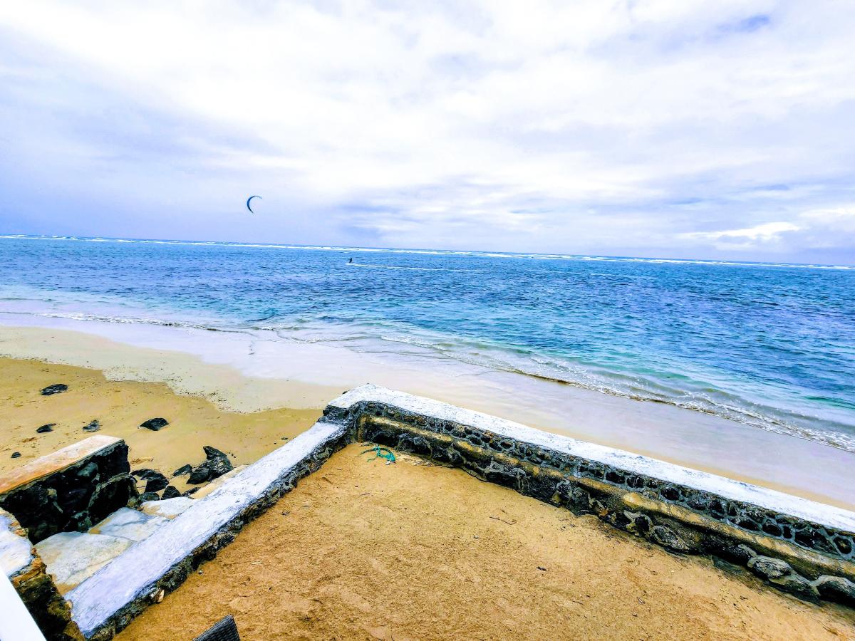 Turquoise water over the reef, right off the edge of the yard.