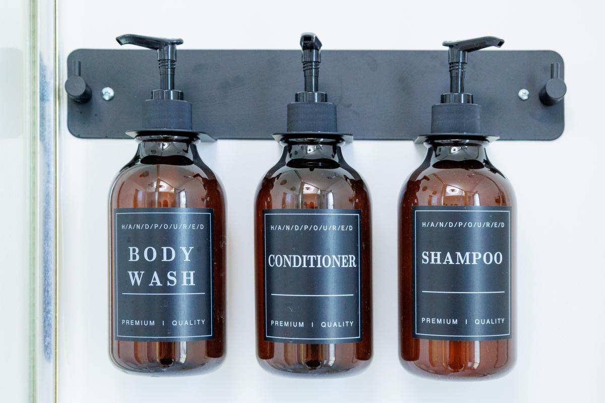 Shampoo, conditioner, and body wash stocked, so the toiletry bag stays light.